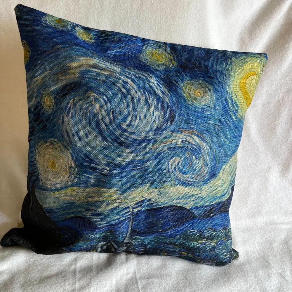 4 - Van Gogh Inspired Decorative Square Throw Pillow Covers 17” x 17” - Picture 5 of 13